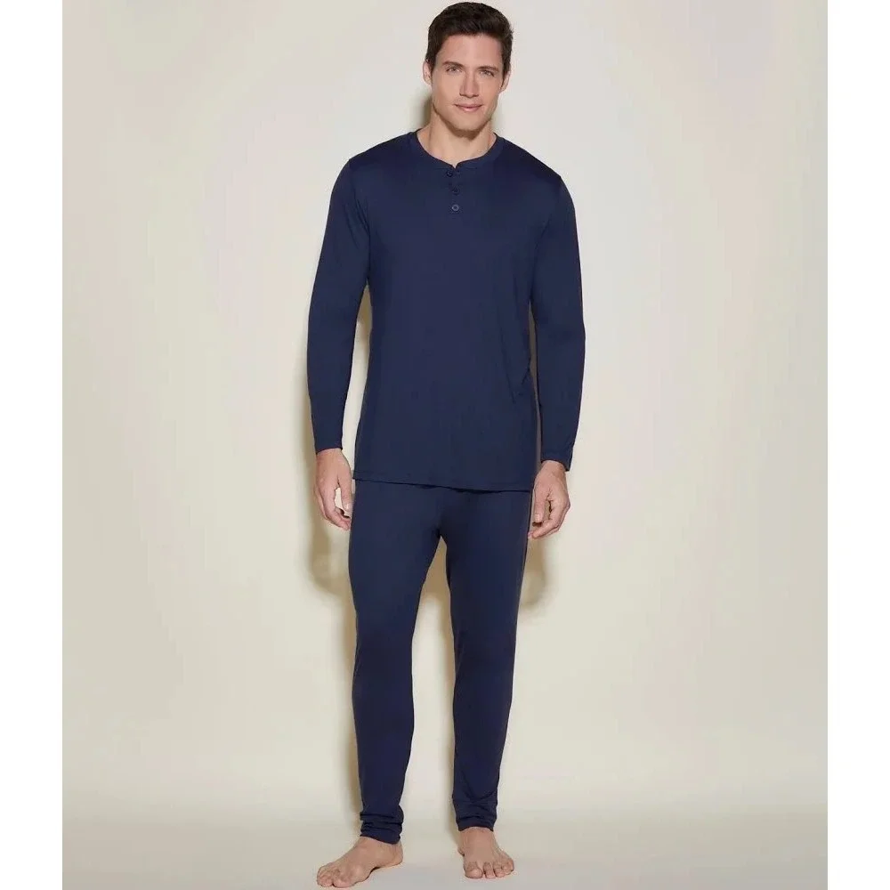 Cosabella Bella Henley Mens PJ Set Navy Blue Long Sleeve Pajamas S